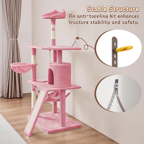 New Yaheetech Multi-Level Cat Tree Condo with Basket Hammock & Scratching Post | 63.5"