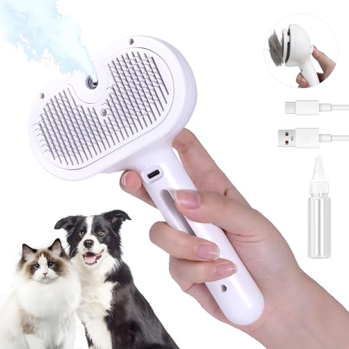 New Spray Cat Brush for Shedding Self-Cleaning Wet Cat Comb | White