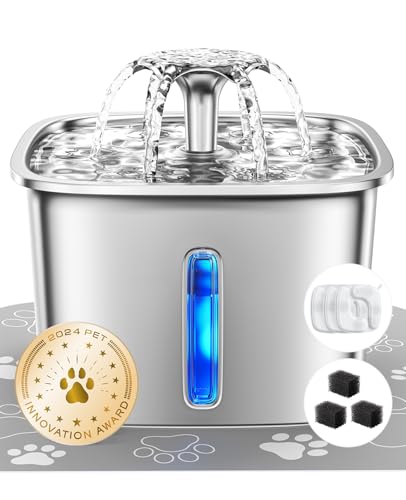 New Veken Innovation Award Winner Stainless Steel Cat Water Fountain | 95oz/2.8L, Silver
