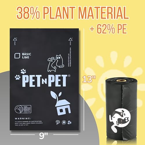 New PET N PET Poop Bags Refill Rolls | 9" x 13", 1080 Count (60 Rolls) + 720 Count, with Holder