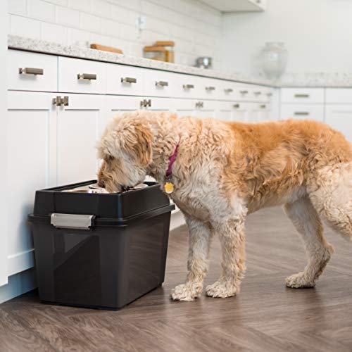 New IRIS USA Elevated Dog Bowls with Airtight Storage | Smoke/Black, 15" H