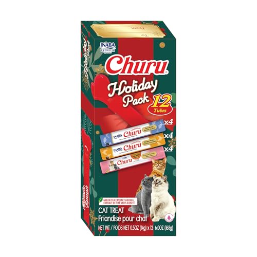 New INABA Churu Cat Treats Creamy Purée | 12 tubes (0.5 oz each), Churu Spoon Holiday Variety Pack