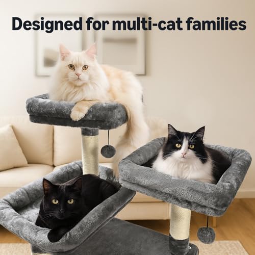 New Amazon Basics Large Cat Tree Tower with 2 Condos & Multiple Sisal Posts | Gray, 68"