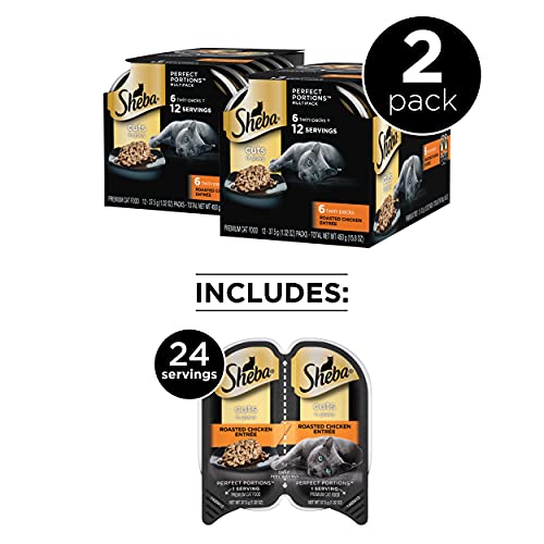 New Sheba Perfect Portions Cuts in Gravy Wet Cat Food | 12 twin pack trays (24 servings), Roasted Chicken