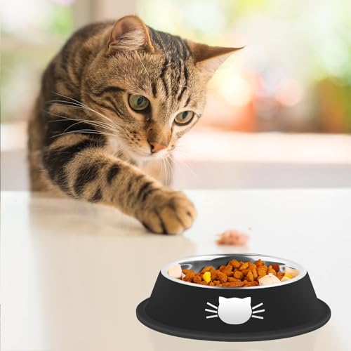 New Serentive Non-Slip Stainless Steel Small Cat Food Bowls | 2 pcs, 7 oz, Lovely color