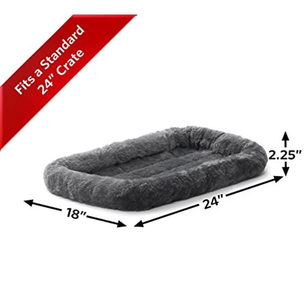 New MidWest Homes for Pets QuietTime Dog Bed - Gray Faux Fur Bolster | 24 Inch, Grey