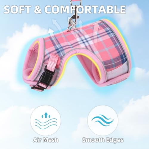 New PUPTECK Bunny Rabbit Harness and Leash Set | Plaid Pink - L