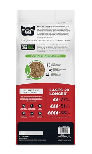 New WORLD'S BEST CAT LITTER Multiple Cat Unscented, Natural Ingredients | Unscented, 32 lb