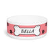 Personalized Pet Bowl — Pink Paw Print Dog Bowl with Bone Nameplate (Custom Name)