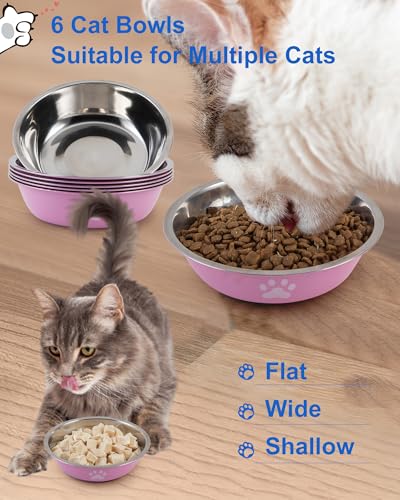 New 6 PCS Stainless Steel Cat Bowls Whisker Friendly | 6 pcs, 5.5 inch, Green