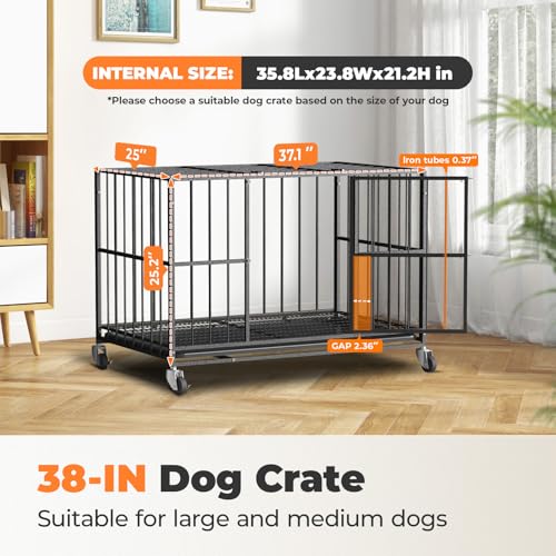 New GENERIC Heavy Duty Steel Escape-Proof Dog Crate with Lockable Wheels | 38 Inch - Small/Medium