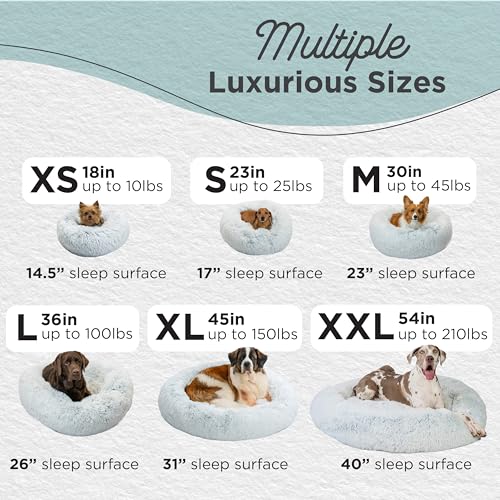 New Best Friends by Sheri Original Calming Donut Dog and Cat Bed | Shag Faux Fur, Frost Gray, (30in x 30in)