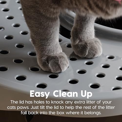 New IRIS USA Cat Litter Box, Large Top Entry with Litter Catching Lid and Scoop | Black/Gray, Large