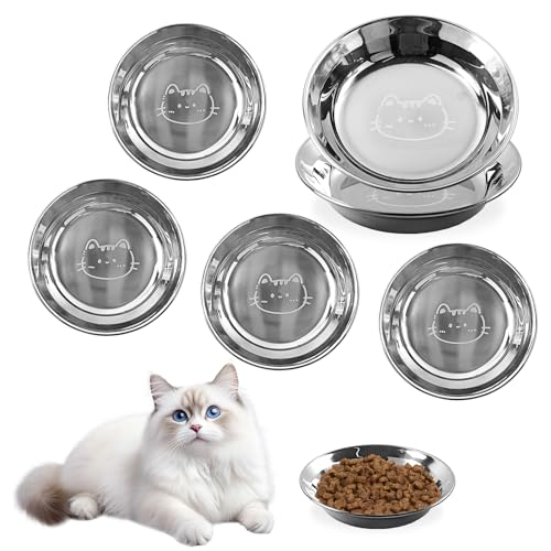 New Stainless Steel Cat Bowls Whisker Friendly Set | 6 pack, 6.4 inch, Stainless steel