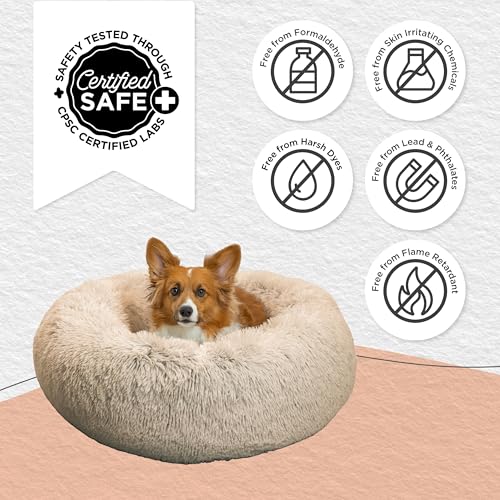 New Best Friends by Sheri Original Calming Donut Dog and Cat Bed | Taupe Shag, 30in x 30in