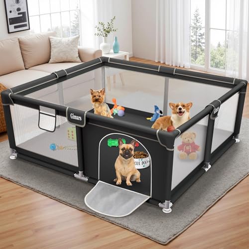 New Generic Puppy Playpen with Gate | 50 × 50 × 26 in, Gray Nylon Mesh