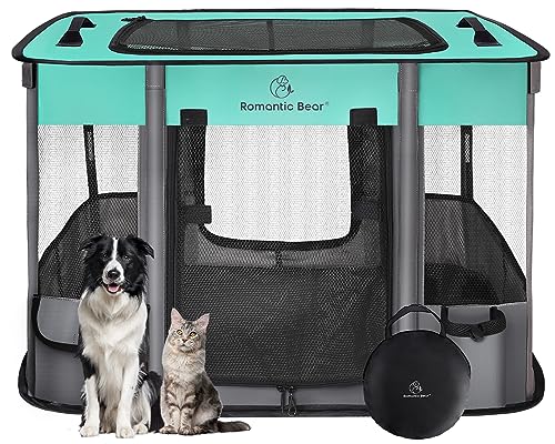 New ROMANTIC BEAR Foldable Dog/Cat Playpen Tent Crate | Medium, Green