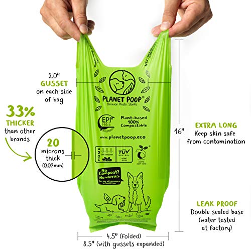 New Planet Poop Compostable Poop Bags with Handles | Unscented, 120 Count, Extra-Long