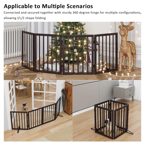 New Mino Kesper Freestanding Wooden Dog Gate for Doorways and Stairs | Adjustable, Natural Wood