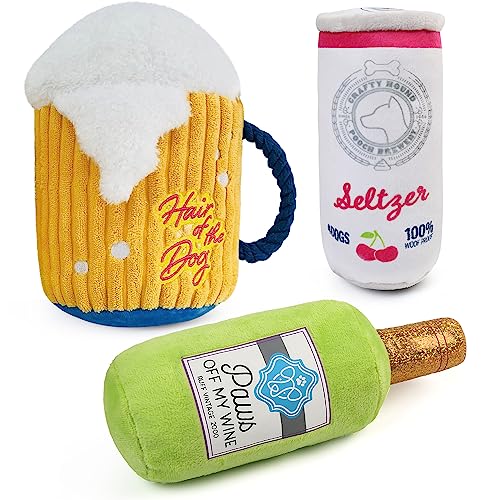 New Prime Pets Plush Squeaky Dog Toys Set | Multi-Color, 3-Pack