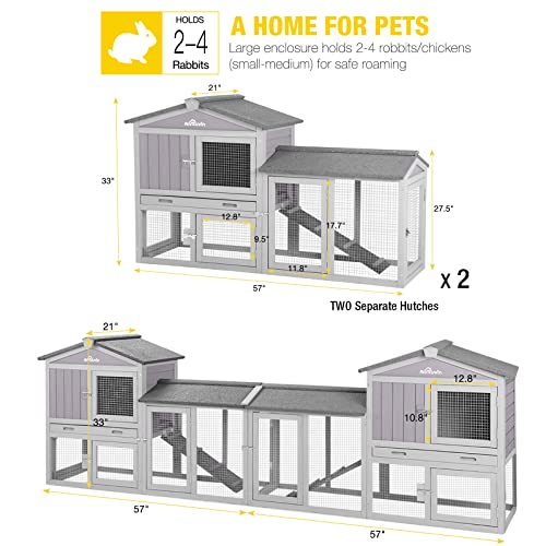 New Aivituvin Rabbit Hutch Chicken Coop Duck House with Run | 114" L × 21" W × 33" H