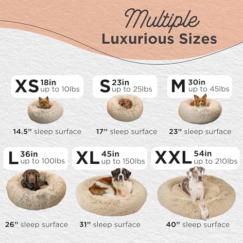 New Best Friends by Sheri Original Calming Donut Dog and Cat Bed | Shag Faux Fur, Taupe, (23in x 23in)