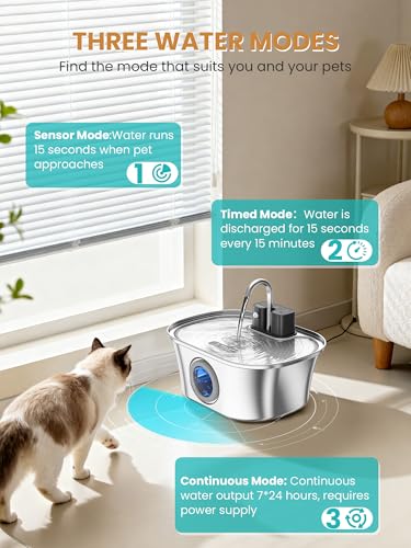 New Cat Water Fountain Wireless Stainless Steel | 108oz/3.2L, Stainless steel
