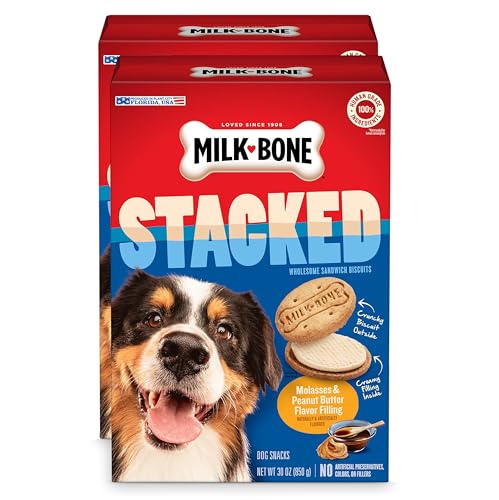 New Milk-Bone Stacked Dog Treats | Molasses & Peanut Butter Filling • 30 oz (Pack of 2)
