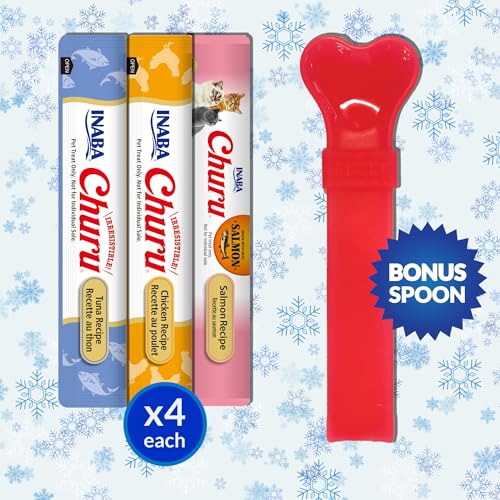 New INABA Churu Cat Treats Creamy Purée | 12 tubes (0.5 oz each), Churu Spoon Holiday Variety Pack