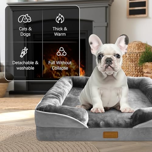 New Spotted Play Orthopedic Dog Bed with Sides | Grey - M