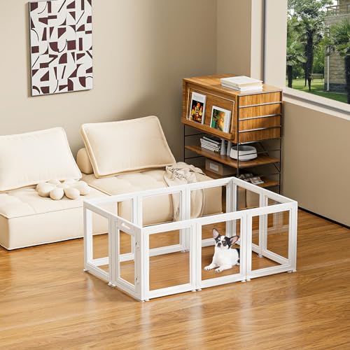 New GGLL Transparent Puppy Playpen Indoor Clear Plastic Fence | 23.6 in H (10 Panels), White