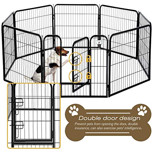 New HCY Large Dog Kennel Puppy Playpen (8 Panels Foldable) | 32 in H, Black