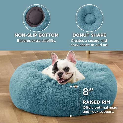 New Bedsure Calming Dog Bed for Small Dogs  | 23 inches, Washed Blue