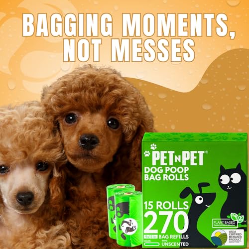 New PET N PET Poop Bags for Dogs | Green, Unscented, 270 Count, 9" x 13"