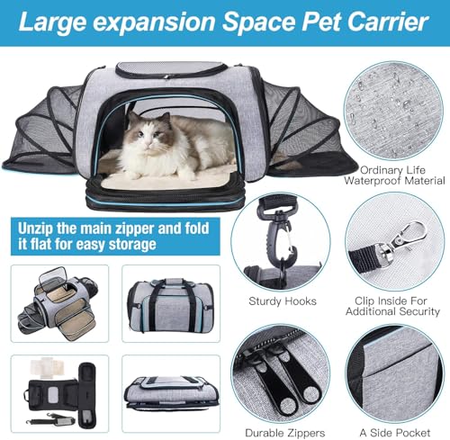 New Siivton 4 Sides Expandable Pet Carrier | Gray/Blue, 18″ L × 11″ W × 11″ H