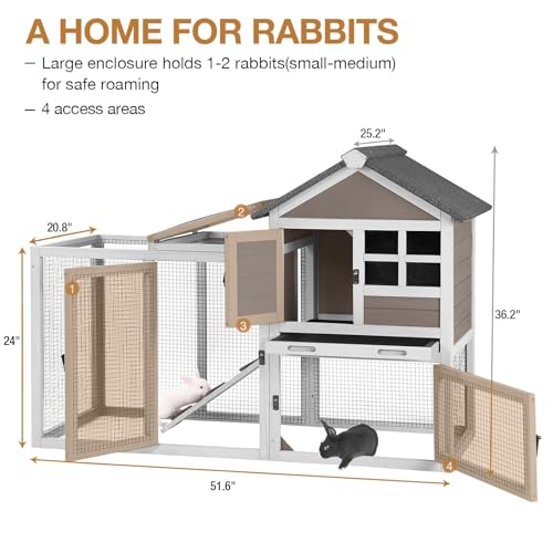 New Aivituvin Rabbit Hutch Indoor/Outdoor with Run Pull-Out Upper Tray | 51.6" L & Brown