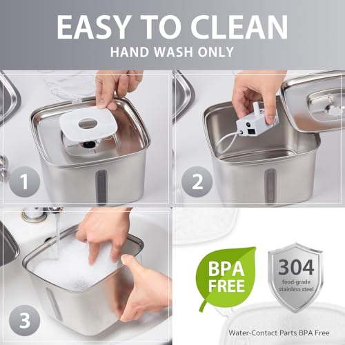 New Veken Innovation Award Winner Stainless Steel Cat Water Fountain | 95oz/2.8L, Silver