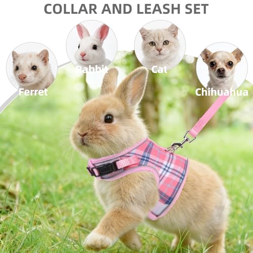 New PUPTECK Bunny Rabbit Harness and Leash Set | Plaid Pink - L
