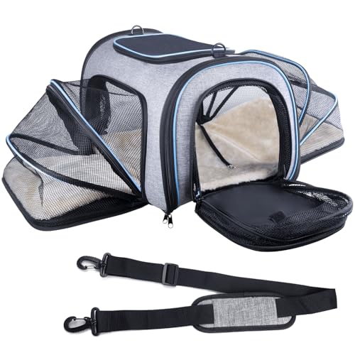 New Siivton 4 Sides Expandable Pet Carrier | Gray/Blue, 18″ L × 11″ W × 11″ H