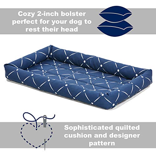 New MidWest Homes for Pets 40222-BLD Quiet Time Couture Ashton Bolster Pet Bed | Small Dog/22, Blue