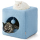 New Lesure Enclosed Cat House w/ Removable Sherpa | Blue & 16" x 16" x 16"