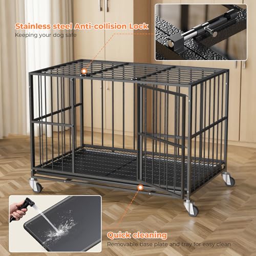 New GENERIC Heavy Duty Steel Escape-Proof Dog Crate with Lockable Wheels | 38 Inch - Small/Medium