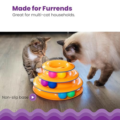 New Catstages Tower of Tracks 3-Level Cat Track Toy with 6 Balls | Orange