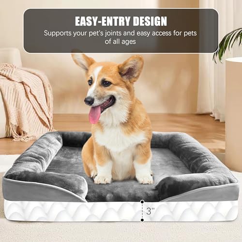 New Spotted Play Orthopedic Dog Bed with Sides | Grey - M