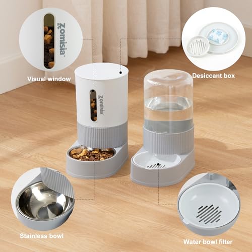 New ZOMISIA Gravity Cat Feeder and Water Dispenser | 2.4L food + 2.6L water, Stainless steel bowl
