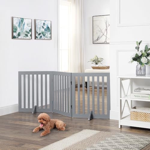 New unipaws Free Standing Pet Gate for Dog (Wooden, Foldable) | 24 in H, Gray