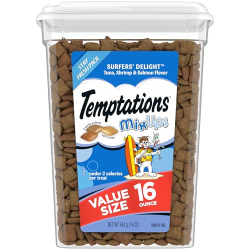 New Temptations MixUps Crunchy and Soft Cat Treats | 16 oz tub, Surfer's Delight