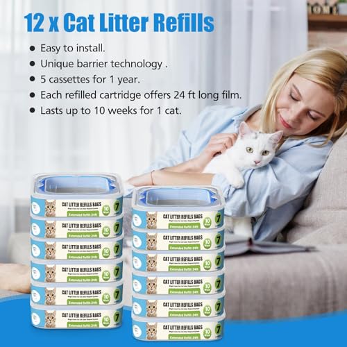 New Cat Litter Refills Cartridge Compatible with Your Genie Litter Standard, Plus and XL Cat Litter Pail | Pack of 12