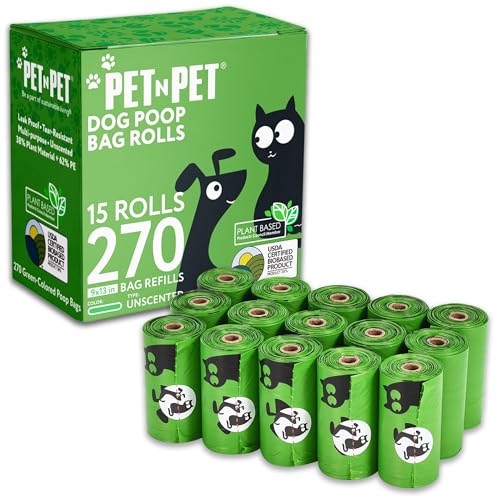 New PET N PET Poop Bags for Dogs | Green, Unscented, 270 Count, 9" x 13"
