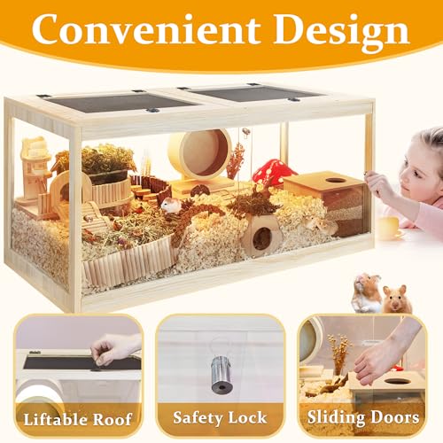 New Prolee Hamster Habitat Chew-Proof Wooden Cage with Mesh Top | 32" × 16" × 16"